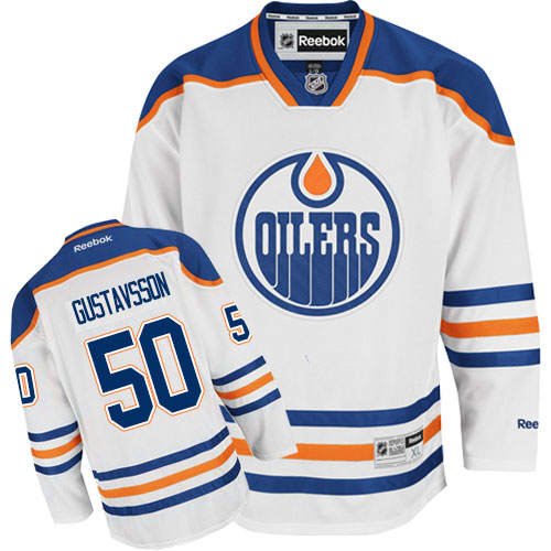 Mens Reebok Edmonton Oilers 50 Jonas Gustavsson Premier White Away NHL Jersey